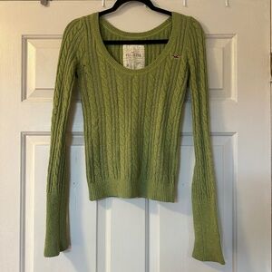 Vintage Y2K Hollister Green Cable Knit Scoop Neck Sweater Women's Size Medium